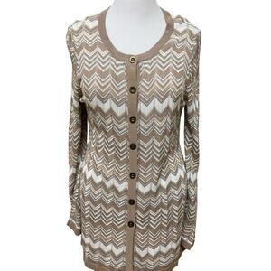 NWT Charter Club Chevron Cardigan Sweater Neutral Beige Knit Buttons Women's XL